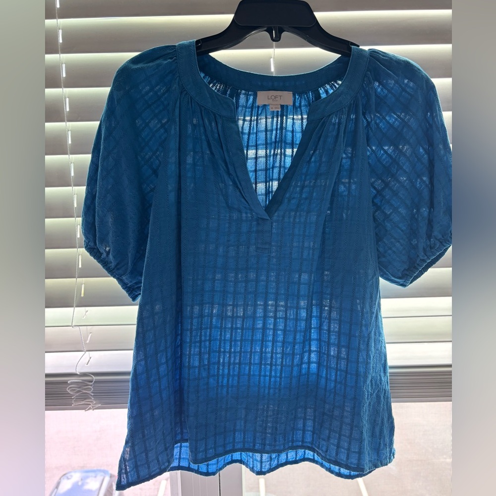 LOFT  outlet cotton blue Checkered Blouse